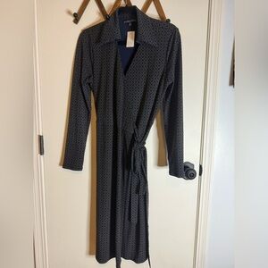 Navy Geometric Pattern Wrap Dress